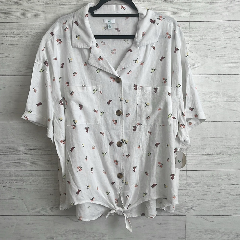Dip Floral Linen Berry Floral Print Button Down Blouse | SIZE 3X